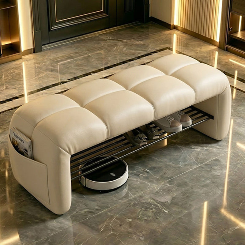 Contemporary Nordic Faux Nappa Leather Iron Plywood Rectangular Storage Shoe Bench With Compartment Design For Entryway