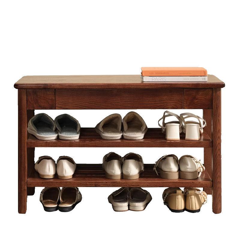 Solid Ash Wood Bench Multi-Purpose Hallway Organizer Shoe Bench - Chinese Shoe Rack Bench With Storage Drawer, Freestanding Hallway Seating Bench For Entryway