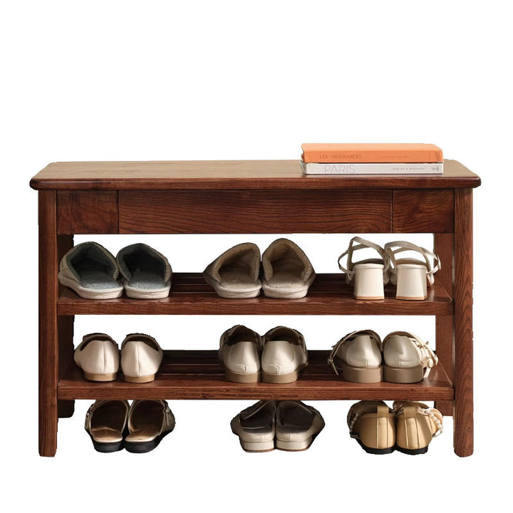 Solid Ash Wood Bench Multi-Purpose Hallway Organizer Shoe Bench - Chinese Shoe Rack Bench With Storage Drawer, Freestanding Hallway Seating Bench For Entryway