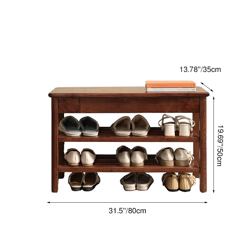 Solid Ash Wood Bench Multi-Purpose Hallway Organizer Shoe Bench - Chinese Shoe Rack Bench With Storage Drawer, Freestanding Hallway Seating Bench For Entryway