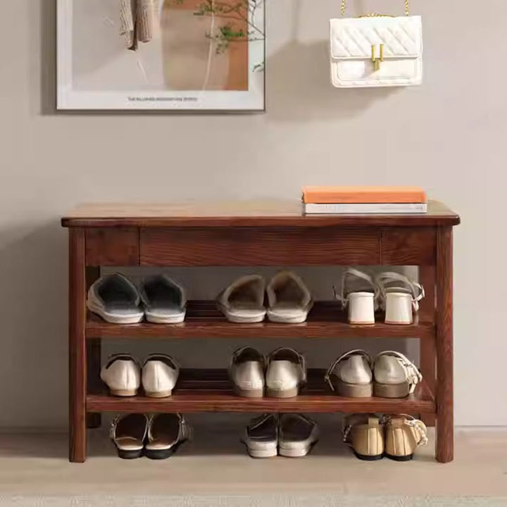 Solid Ash Wood Bench Multi-Purpose Hallway Organizer Shoe Bench - Chinese Shoe Rack Bench With Storage Drawer, Freestanding Hallway Seating Bench For Entryway
