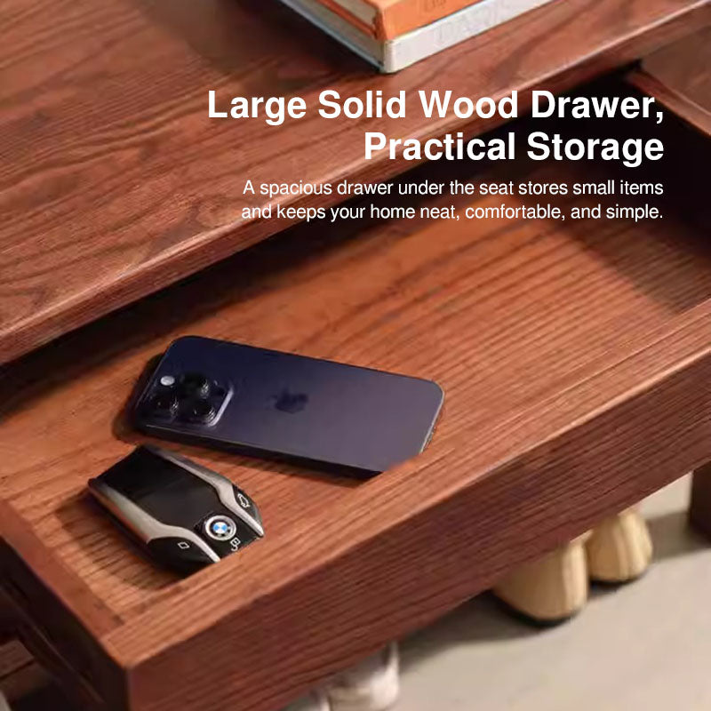 Solid Ash Wood Bench Multi-Purpose Hallway Organizer Shoe Bench - Chinese Shoe Rack Bench With Storage Drawer, Freestanding Hallway Seating Bench For Entryway