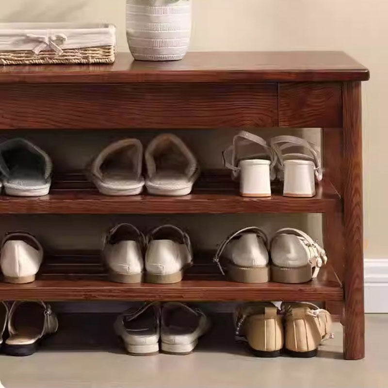 Solid Ash Wood Bench Multi-Purpose Hallway Organizer Shoe Bench - Chinese Shoe Rack Bench With Storage Drawer, Freestanding Hallway Seating Bench For Entryway