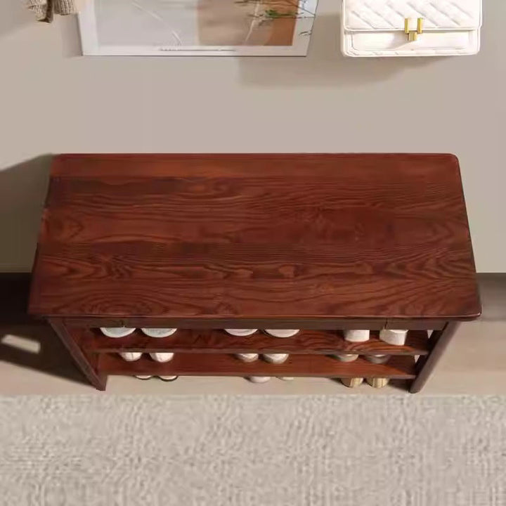 Solid Ash Wood Bench Multi-Purpose Hallway Organizer Shoe Bench - Chinese Shoe Rack Bench With Storage Drawer, Freestanding Hallway Seating Bench For Entryway