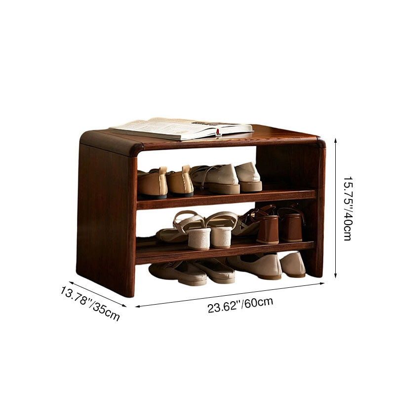 Solid Ash Wood Scratch-Resistant &amp; Wide Seat Shoe Bench - Chinese 2-Tier Open Shelves Storage &amp; Raised Bottom, No Assembly Required For Entryway