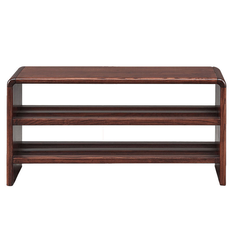 Solid Ash Wood Scratch-Resistant &amp; Wide Seat Shoe Bench - Chinese 2-Tier Open Shelves Storage &amp; Raised Bottom, No Assembly Required For Entryway