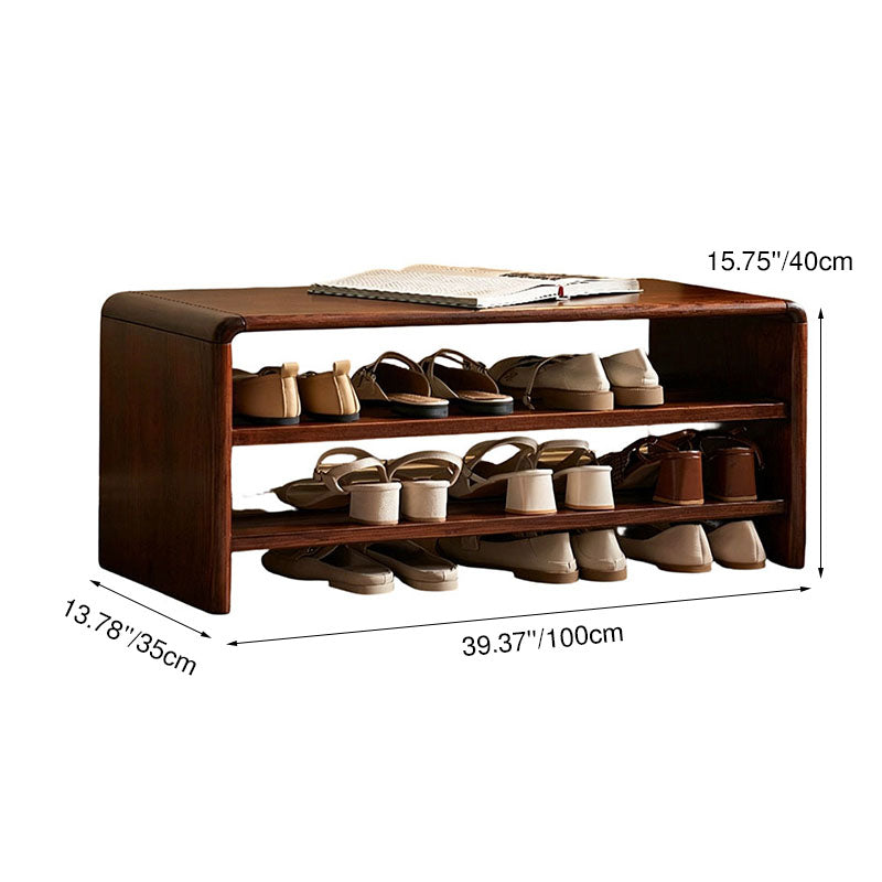 Solid Ash Wood Scratch-Resistant &amp; Wide Seat Shoe Bench - Chinese 2-Tier Open Shelves Storage &amp; Raised Bottom, No Assembly Required For Entryway
