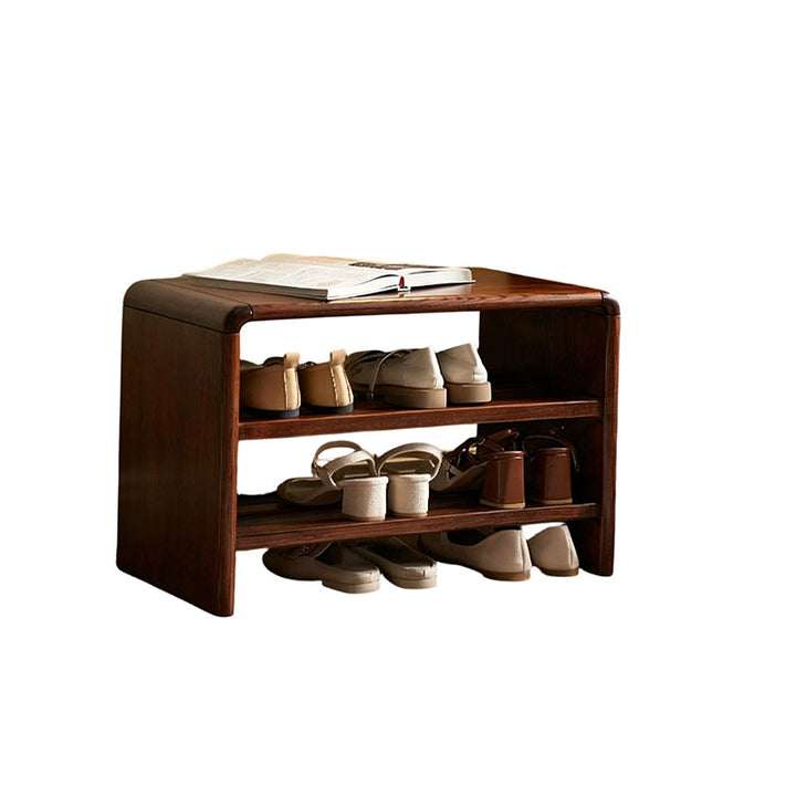 Solid Ash Wood Scratch-Resistant &amp; Wide Seat Shoe Bench - Chinese 2-Tier Open Shelves Storage &amp; Raised Bottom, No Assembly Required For Entryway