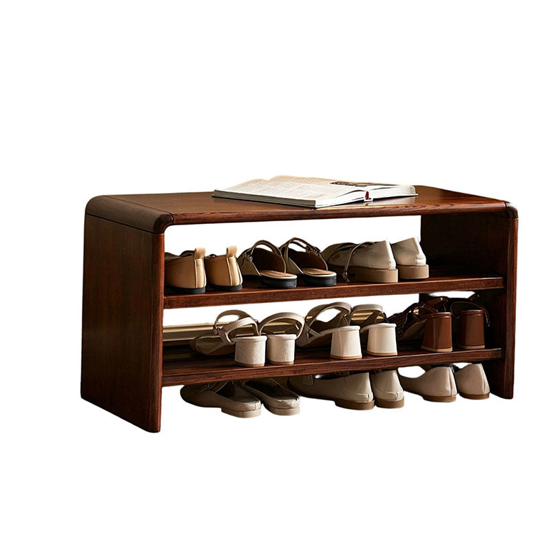 Solid Ash Wood Scratch-Resistant &amp; Wide Seat Shoe Bench - Chinese 2-Tier Open Shelves Storage &amp; Raised Bottom, No Assembly Required For Entryway
