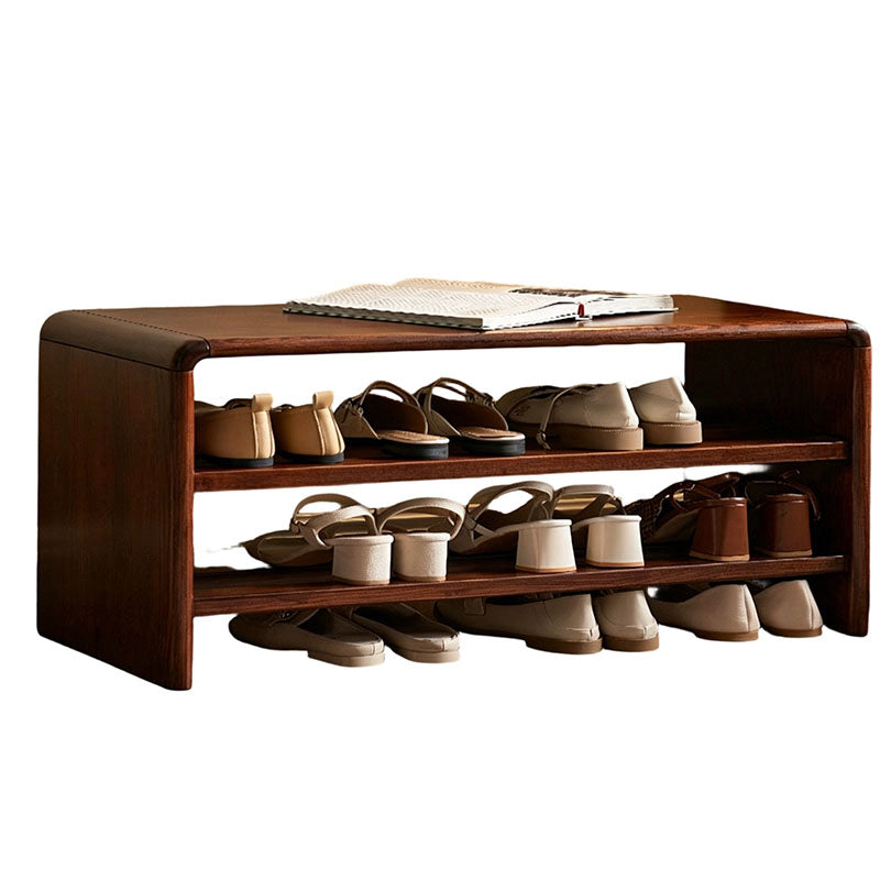 Solid Ash Wood Scratch-Resistant &amp; Wide Seat Shoe Bench - Chinese 2-Tier Open Shelves Storage &amp; Raised Bottom, No Assembly Required For Entryway