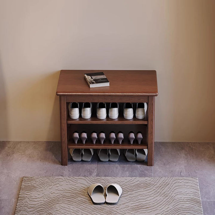Schuhbank mit Klappfach aus Eschenholz &amp; Gummibaumholz - Chinesisches Schuhregal, stabile dicke Beine, multifunktionale Schuhsitzbank für kleine Räume im Eingangsbereich 