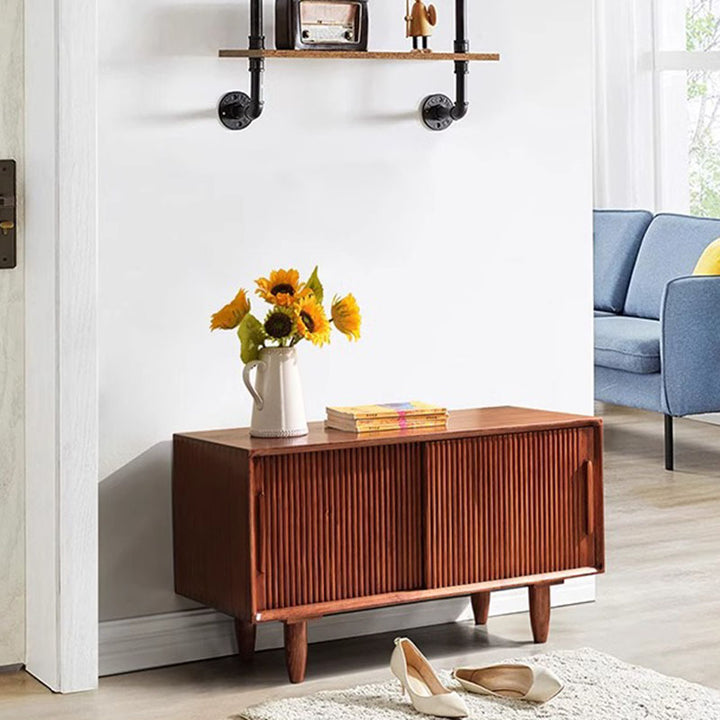 Solid Ash Wood Sliding Door Storage Cabinet Shoe Bench - Chinese Shoe Rack Bench, 2-Tier Large Capacity Wooden Shoe Organizer For Entryway