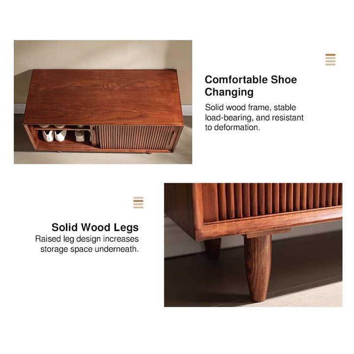 Solid Ash Wood Sliding Door Storage Cabinet Shoe Bench - Chinese Shoe Rack Bench, 2-Tier Large Capacity Wooden Shoe Organizer For Entryway