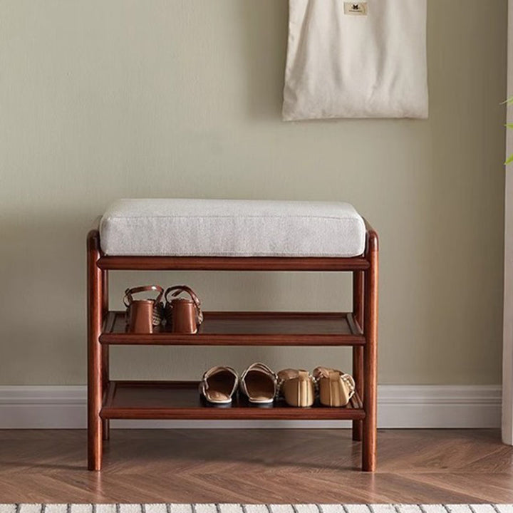Soft Cushion Seat, 2-Tier Open Shoe Rack Shoe Bench - Chinese Solid Ash Wood Hallway Bench For Changing Shoes, Space-Saving Home Furniture For Entryway