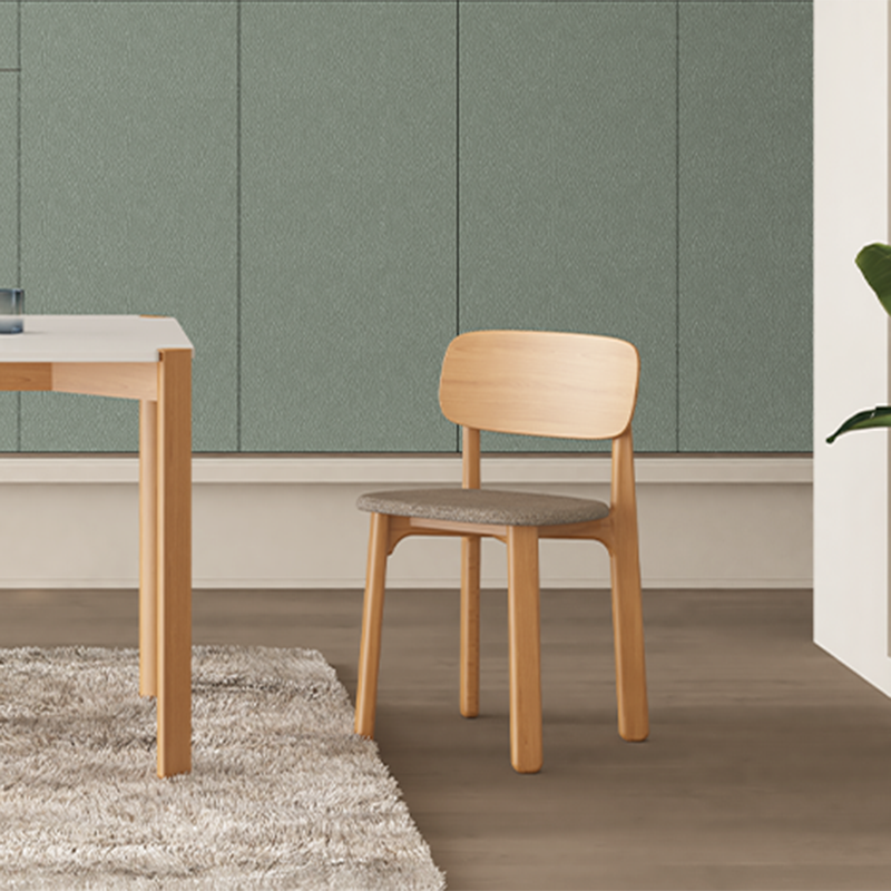 Curved Ergonomic Backrest Soft Padded Cushion Seat Solid Beech Wood Dining Chair - Minimalist Natural Wood Grain Reinforced Stable Frame &amp; Non-Slip Floor-Protective Feet For Dining Room