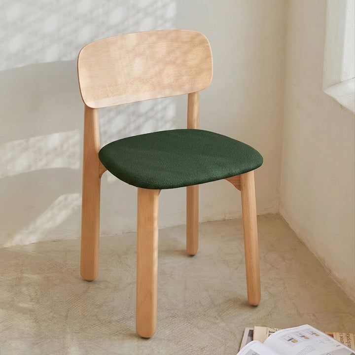 Curved Ergonomic Backrest Soft Padded Cushion Seat Solid Beech Wood Dining Chair - Minimalist Natural Wood Grain Reinforced Stable Frame &amp; Non-Slip Floor-Protective Feet For Dining Room