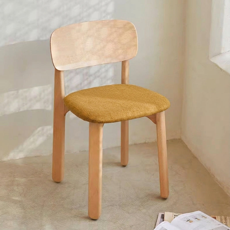 Curved Ergonomic Backrest Soft Padded Cushion Seat Solid Beech Wood Dining Chair - Minimalist Natural Wood Grain Reinforced Stable Frame &amp; Non-Slip Floor-Protective Feet For Dining Room