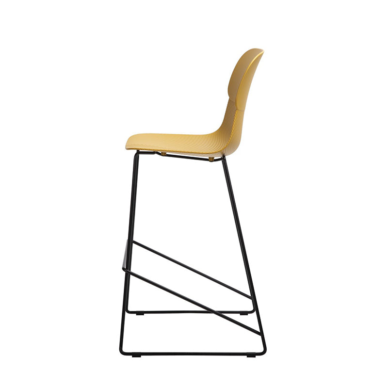 Ergonomic Curved Backrest PP Bar Stool - Minimalist Stool With Steel Frame, Footrest &amp; Modern Design For Dining Room