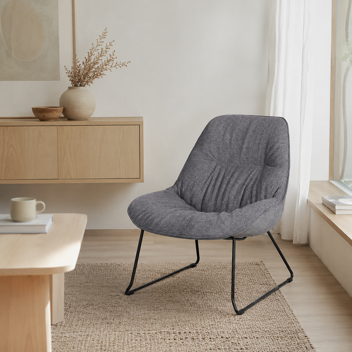 Thick High-Density Sponge Cushion &amp; Sturdy Sled Steel Frame Accent Chair - Nordic Ergonomic Curved Back, Comfort Lounge Reading Chair For Living Room