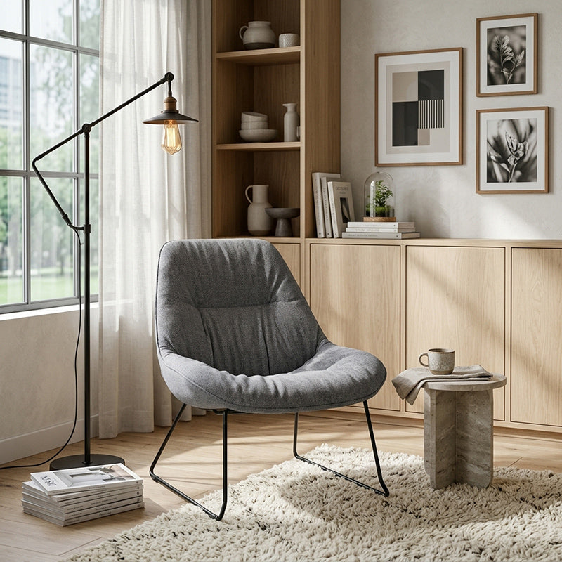 Thick High-Density Sponge Cushion &amp; Sturdy Sled Steel Frame Accent Chair - Nordic Ergonomic Curved Back, Comfort Lounge Reading Chair For Living Room