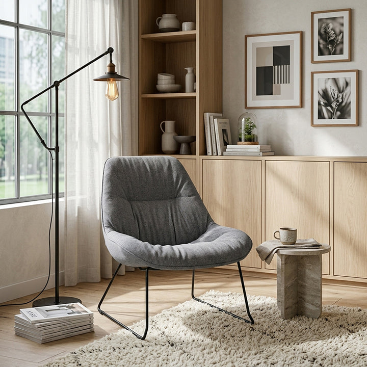 Thick High-Density Sponge Cushion &amp; Sturdy Sled Steel Frame Accent Chair - Nordic Ergonomic Curved Back, Comfort Lounge Reading Chair For Living Room