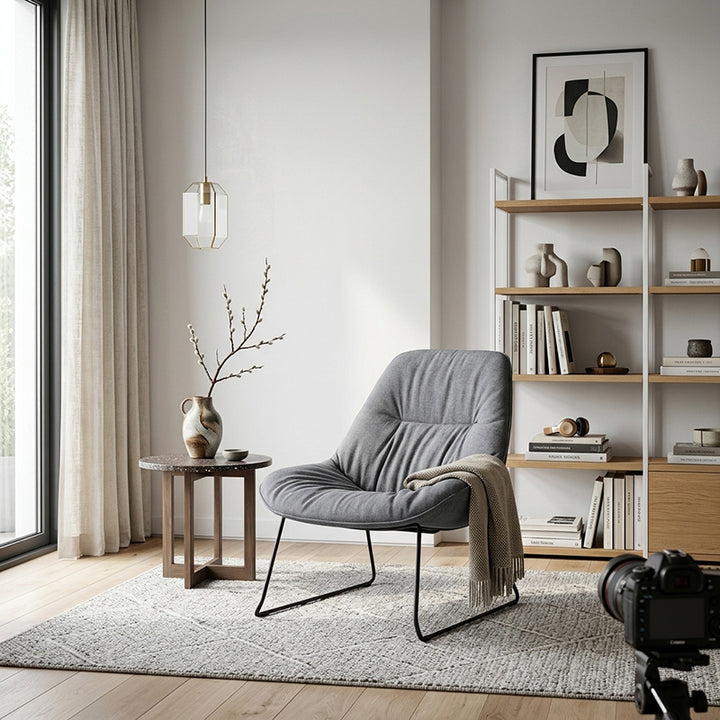 Thick High-Density Sponge Cushion &amp; Sturdy Sled Steel Frame Accent Chair - Nordic Ergonomic Curved Back, Comfort Lounge Reading Chair For Living Room