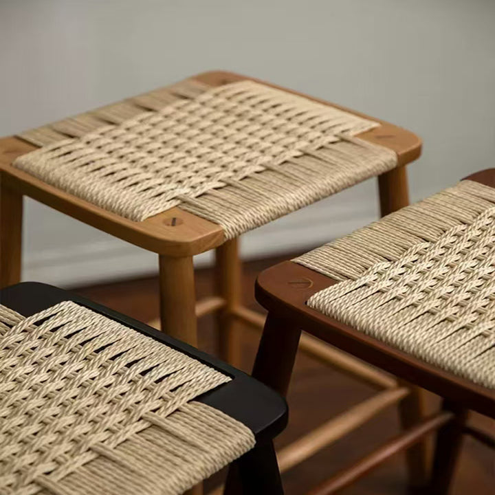 Tabouret de vanité carré sans dossier en bois de cerisier rétro contemporain en chêne et noyer pour chambre 