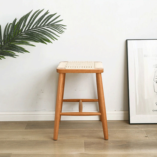 Zeitgenössischer Retro-Kirschholz-Eichen-Walnuss-Kordel-Vanity-Hocker ohne Rückenlehne für das Schlafzimmer 
