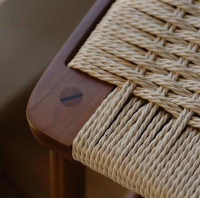 Zeitgenössischer Retro-Kirschholz-Eichen-Walnuss-Kordel-Vanity-Hocker ohne Rückenlehne für das Schlafzimmer 