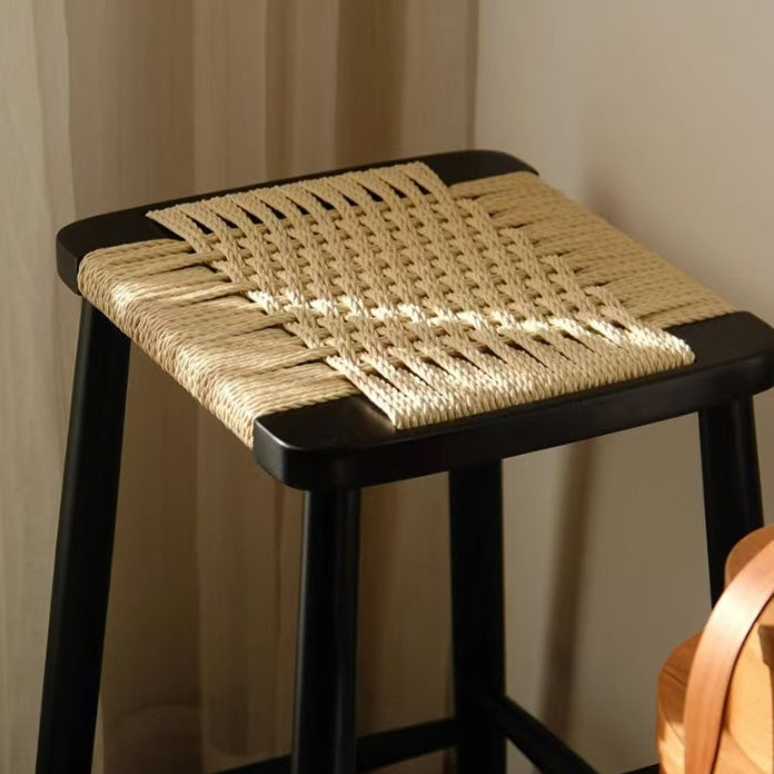 Tabouret de vanité carré sans dossier en bois de cerisier rétro contemporain en chêne et noyer pour chambre 