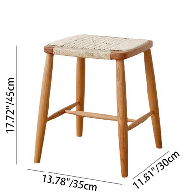 Zeitgenössischer Retro-Kirschholz-Eichen-Walnuss-Kordel-Vanity-Hocker ohne Rückenlehne für das Schlafzimmer 