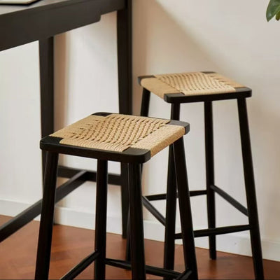 Zeitgenössischer Retro-Kirschholz-Eichen-Walnuss-Kordel-Vanity-Hocker ohne Rückenlehne für das Schlafzimmer 