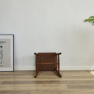 Zeitgenössischer Retro-Kirschholz-Eichen-Walnuss-Kordel-Vanity-Hocker ohne Rückenlehne für das Schlafzimmer 