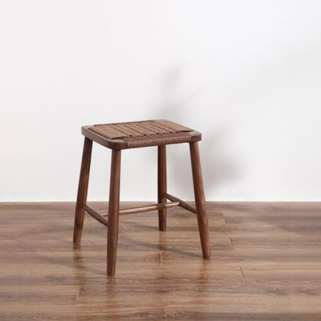 Zeitgenössischer Retro-Kirschholz-Eichen-Walnuss-Kordel-Vanity-Hocker ohne Rückenlehne für das Schlafzimmer 