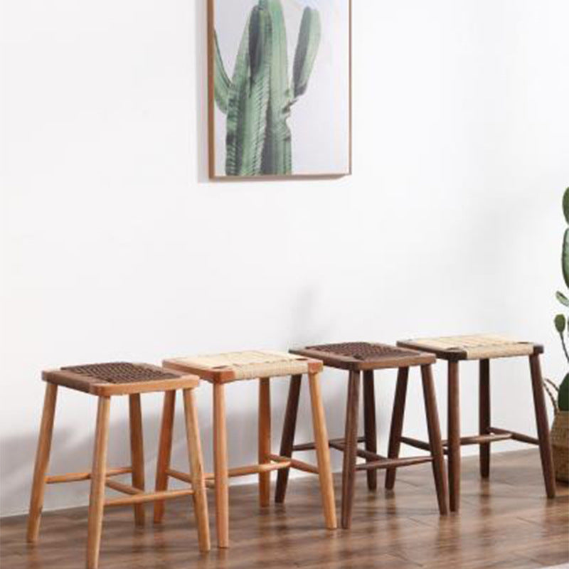 Zeitgenössischer Retro-Kirschholz-Eichen-Walnuss-Kordel-Vanity-Hocker ohne Rückenlehne für das Schlafzimmer 