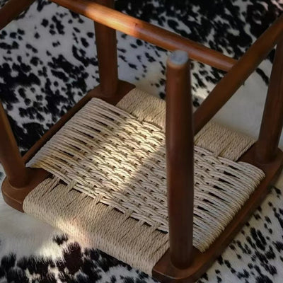 Zeitgenössischer Retro-Kirschholz-Eichen-Walnuss-Kordel-Vanity-Hocker ohne Rückenlehne für das Schlafzimmer 