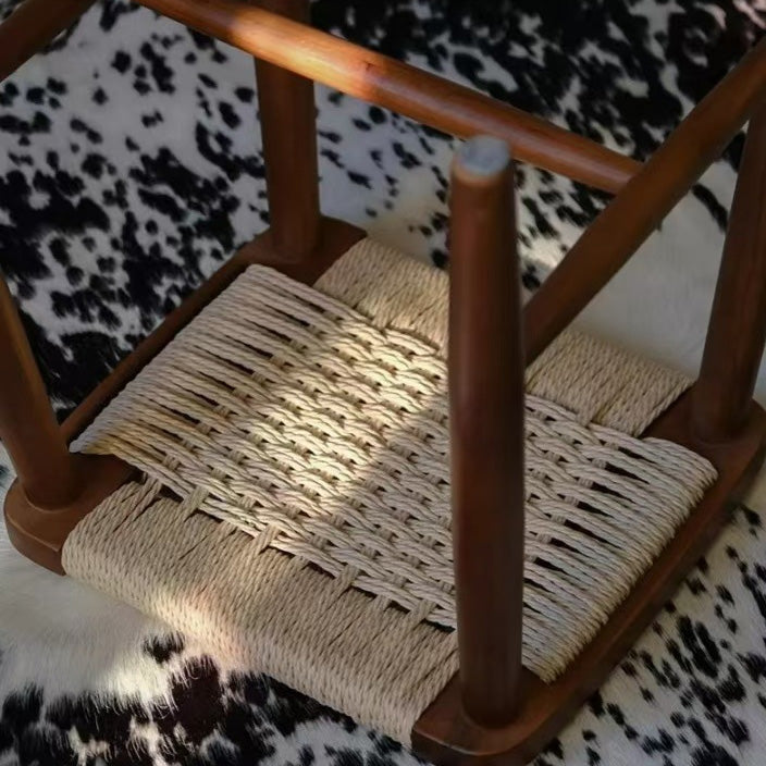 Zeitgenössischer Retro-Kirschholz-Eichen-Walnuss-Kordel-Vanity-Hocker ohne Rückenlehne für das Schlafzimmer 