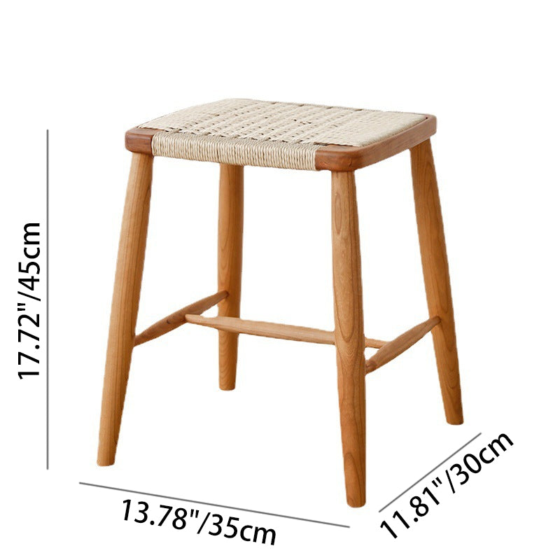 Zeitgenössischer Retro-Kirschholz-Eichen-Walnuss-Kordel-Vanity-Hocker ohne Rückenlehne für das Schlafzimmer 
