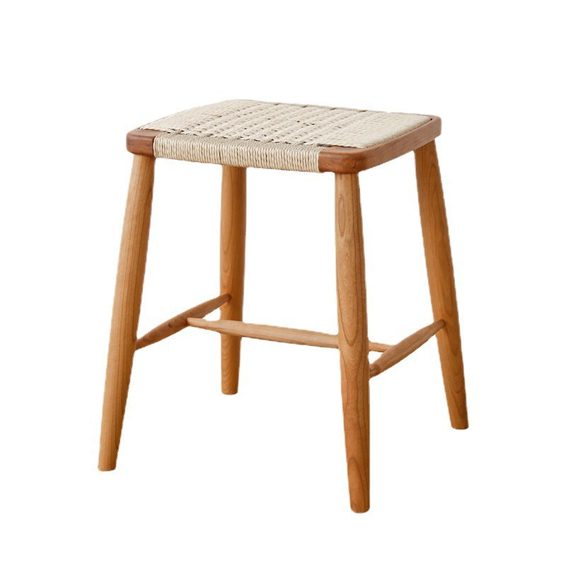 Zeitgenössischer Retro-Kirschholz-Eichen-Walnuss-Kordel-Vanity-Hocker ohne Rückenlehne für das Schlafzimmer 