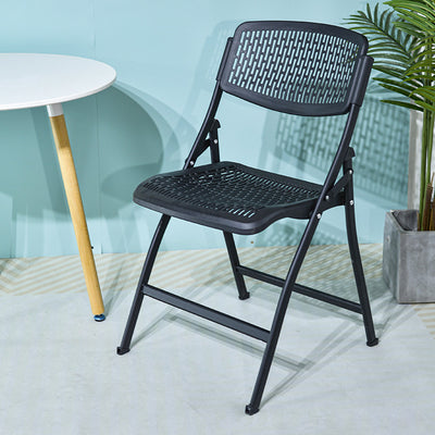 Modern Minimalist Plastic & Steel Square Folding Desk Chair With Breathable Seat For Study & Home Office