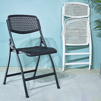 Modern Minimalist Plastic & Steel Square Folding Desk Chair With Breathable Seat For Study & Home Office