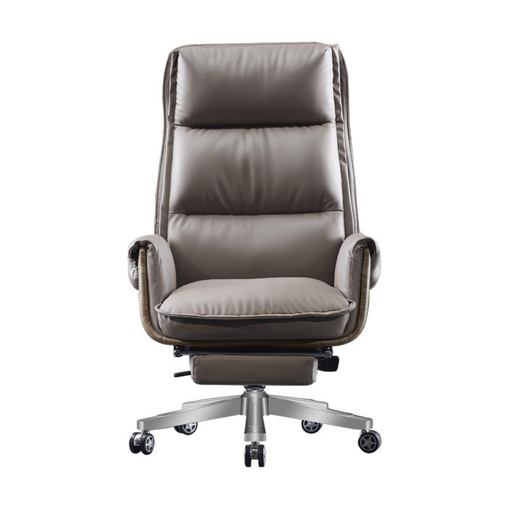 Moderner Luxus-Bürostuhl aus echtem Leder, Sperrholz und Aluminium, rechteckige Rückenlehne, mit Fußstütze und Rollen für Arbeitszimmer und Homeoffice 