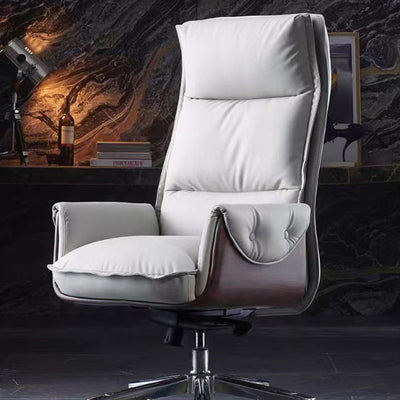 Modern Luxury Leather Wood & Aluminum Rectangular Back Desk Chair With Footrest & Wheels For Study & Home Office
