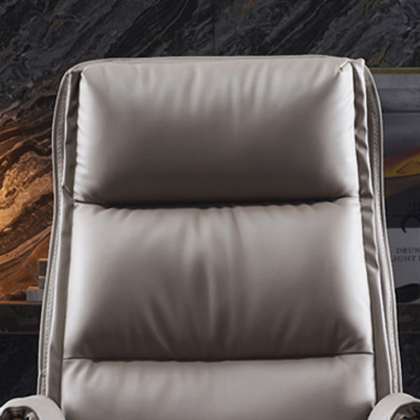 Modern Luxury Leather Wood & Aluminum Rectangular Back Desk Chair With Footrest & Wheels For Study & Home Office