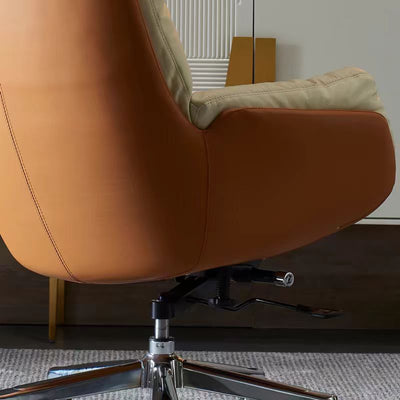 Modern Minimalist Leather Square Seat Desk Chair With Armrest & Reclining Backrest For Home Office Or Study