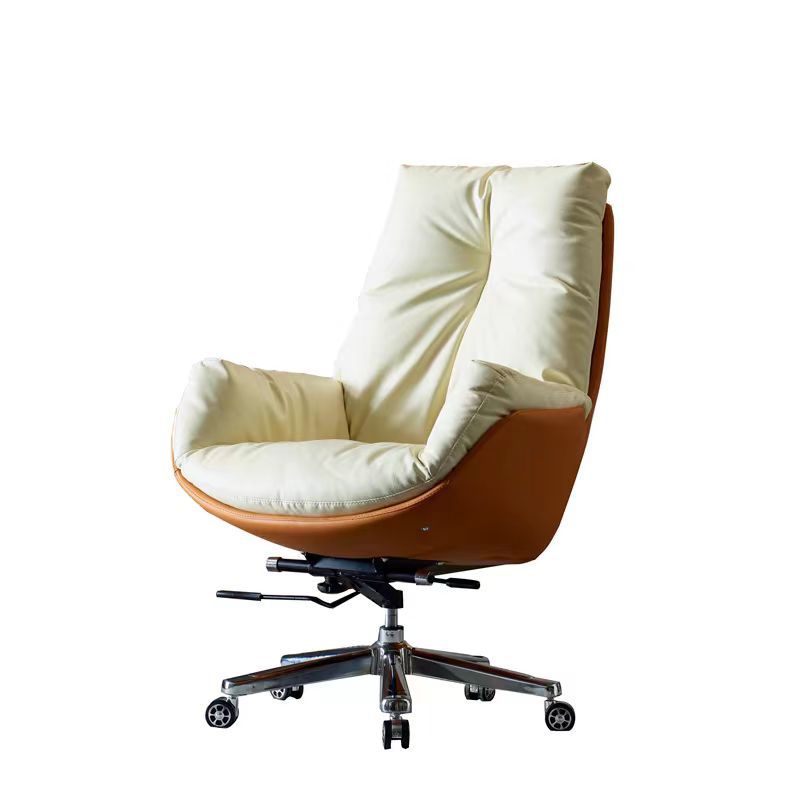 Modern Minimalist Leather Square Seat Desk Chair With Armrest & Reclining Backrest For Home Office Or Study