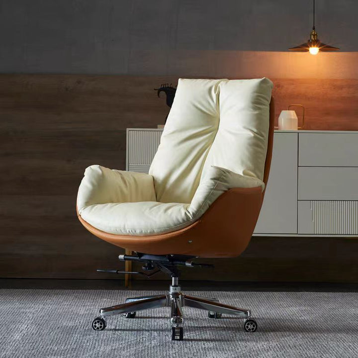 Silla de escritorio de asiento cuadrado de cuero de microfibra y piel de vacuno de estilo moderno minimalista, con reposabrazos y respaldo reclinable, para oficina en casa o estudio 