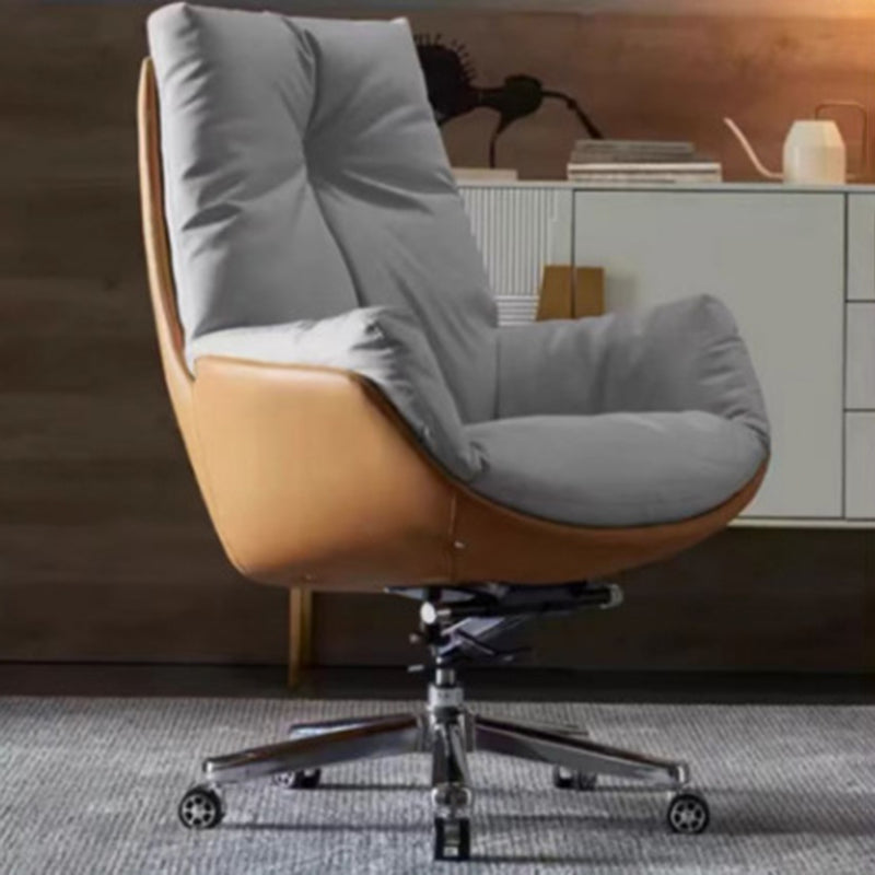 Modern Minimalist Leather Square Seat Desk Chair With Armrest & Reclining Backrest For Home Office Or Study