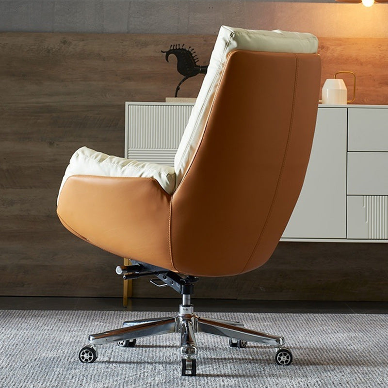 Modern Minimalist Leather Square Seat Desk Chair With Armrest & Reclining Backrest For Home Office Or Study