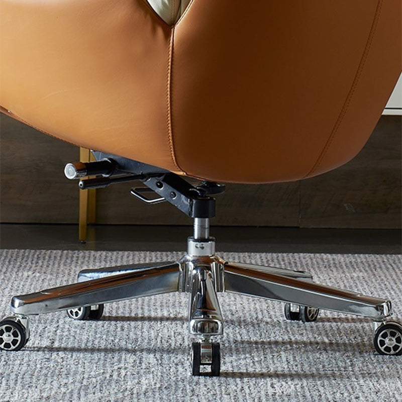 Modern Minimalist Leather Square Seat Desk Chair With Armrest & Reclining Backrest For Home Office Or Study